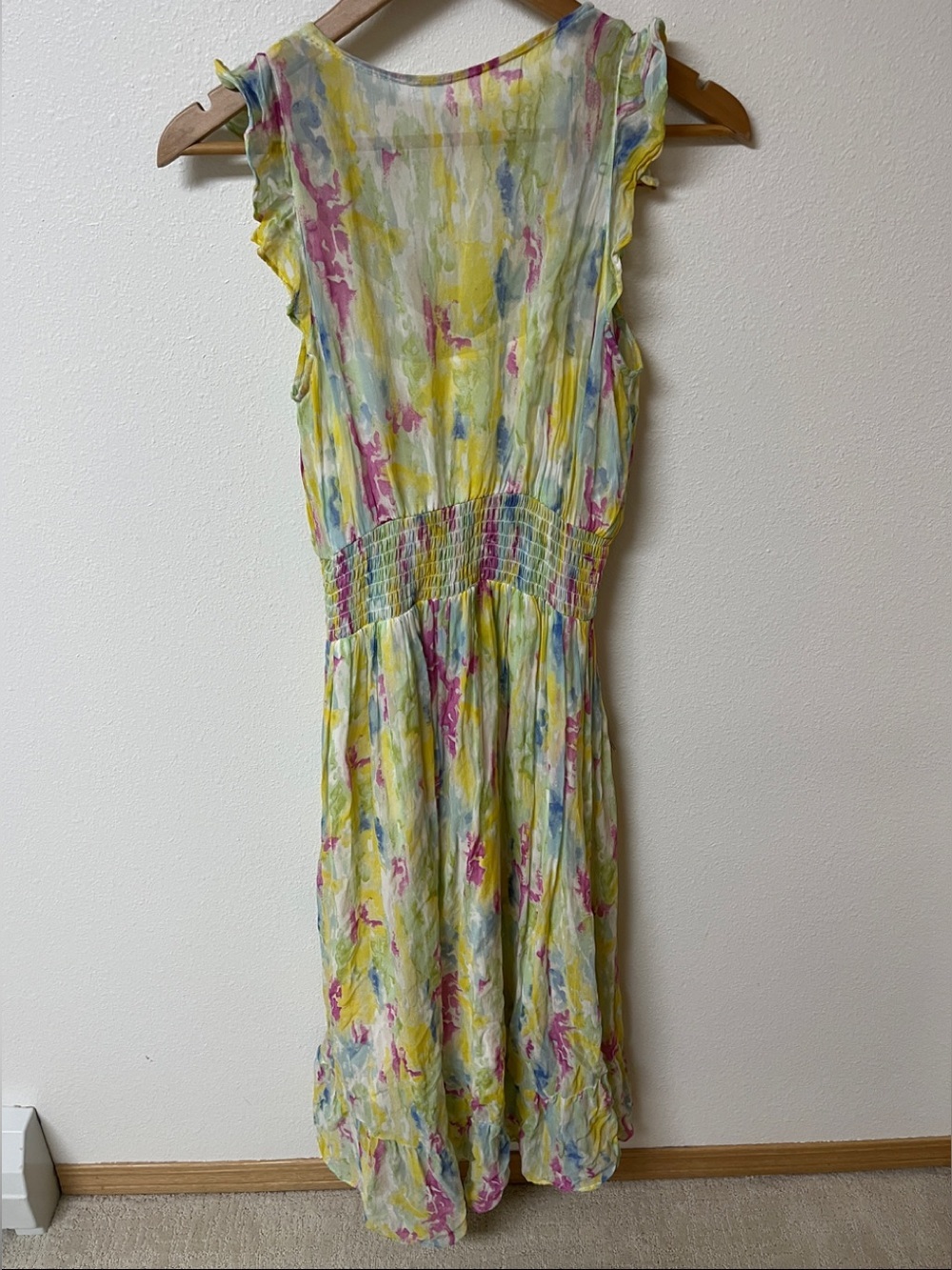 Anthropologie yellow Floral-Print V-Neck Dress with Smocked Waist women’s size 4 - Picture 3 of 3